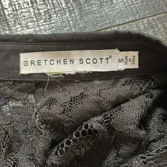 Gretchen Scott Lacelet Button Down Blouse in Black w/ Floral Pattern size Small - Picture 6 of 10